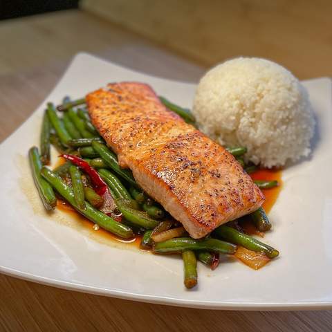 Salmon Spicy Green Beans